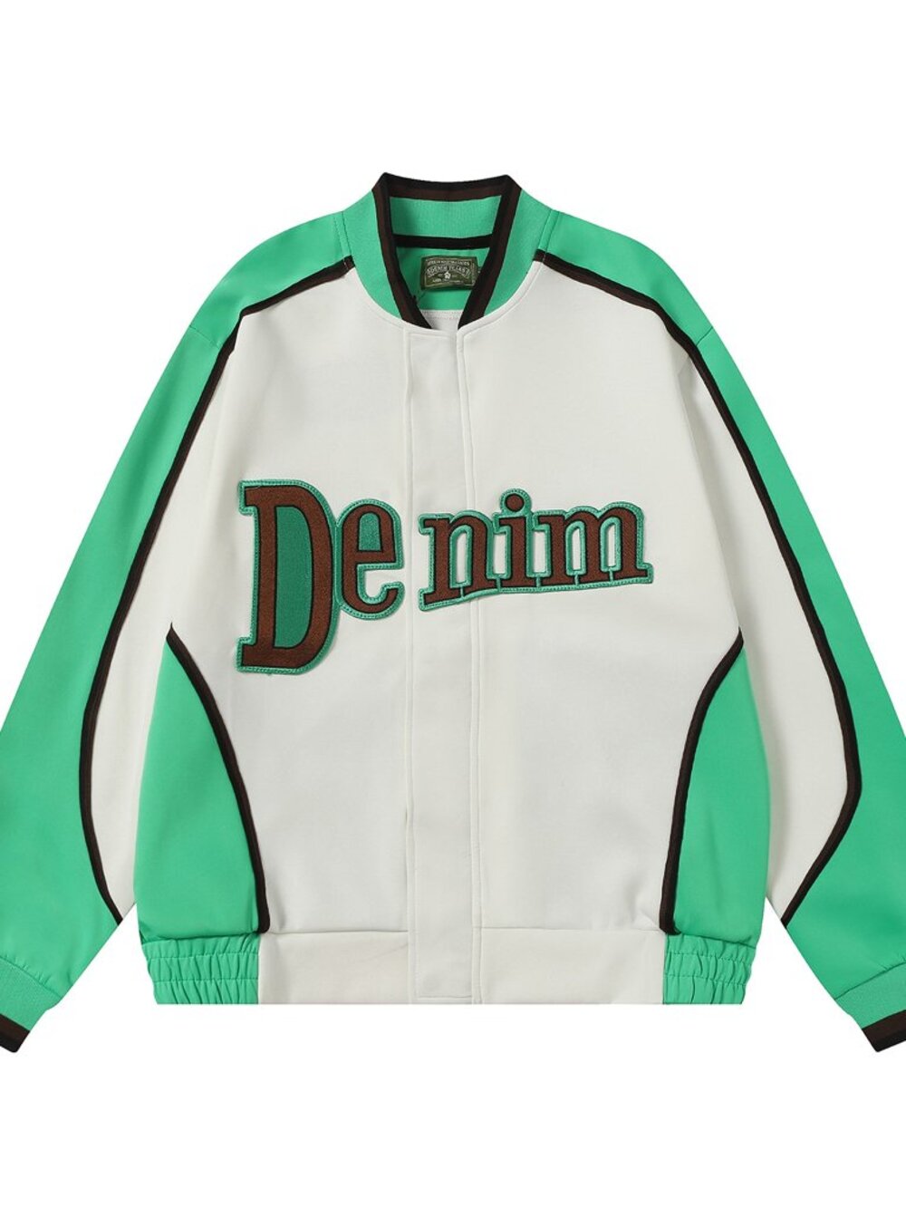 ⚾ Denim Tears Green‑White Color Block Varsity Jacket
